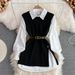 Long Sleeved Suit White Shirt Sweater Vest Age Reducing Loose Knitted Vest Shirt Two Piece Suit For Women_ecoleips.com