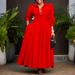 D570 Cross-Border Women's Fashion Elegant Long Sleeve Flared Shirt Fashionable Solid Color Mid-Length African Dress_ecoleips.com