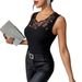 Women's Clothing Black Ribbed Rhinestone Decorated Vest T Shirt Top_ecoleips.com