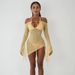 Women's Tie-Up One-Shoulder Long-Sleeved Slim-Fit Beach Dress See through Sexy Bodycon Style European American New Fashion 2025_ecoleips.com
