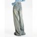 American Retro Distressed Cement Yellow Wide-leg Jeans For Women, New 2025 Model, High-waisted, Loose, Slimming, Drapey_ecoleips.com