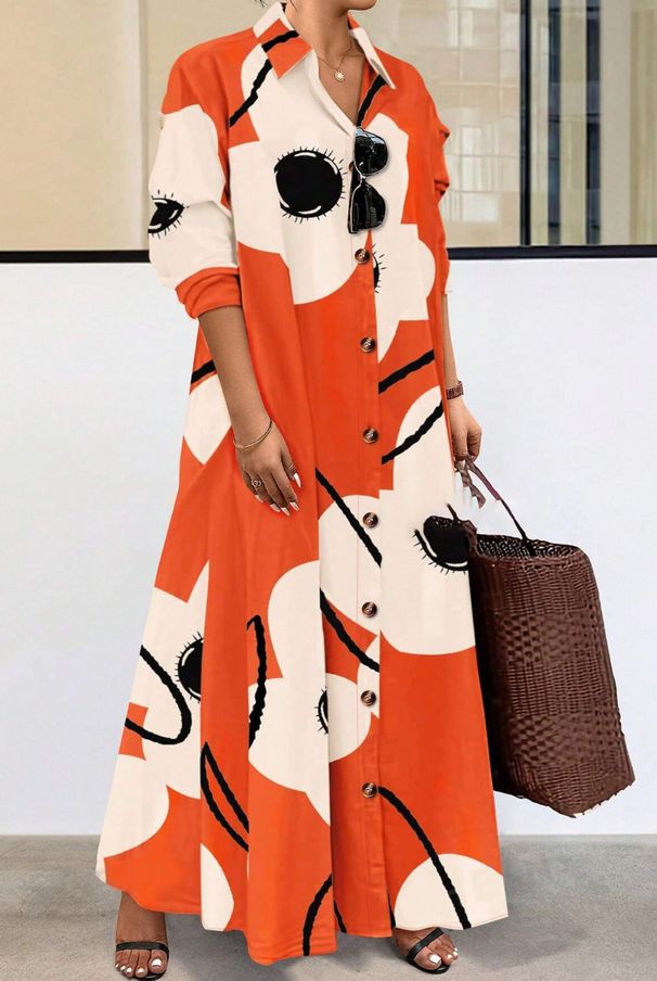 New Product Long Sleeved Printed Loose Elegant Dress_ecoleips.com