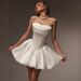 Elegant Strapless Wedding Dress For Women Short Ivory White American Style Light New Photo Shoot Travel Dress_ecoleips.com