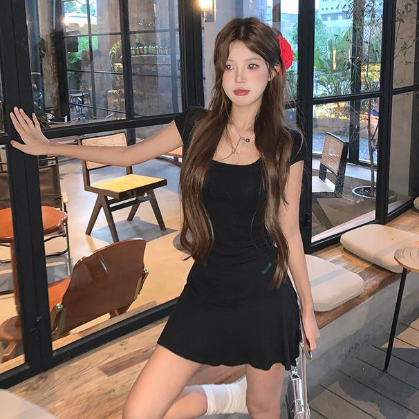 New Women Slim Temperament Purple Black Mini Dress Sexy Summer Knit Waist Skirt Spice Girls Dresses Bodycon Dress High Quality_ecoleips.com