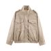 Trendy Faux Suede Jacket With Pockets - Autumn Casual Zip-Up, Stand Collar, Lightweight & Wrinkle-Free (XS/S/M/L, Khaki)_ecoleips.com