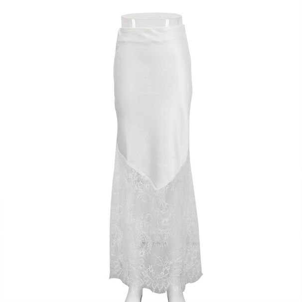 Elegant Women's Midi Skirt Lace Patchwork See-through Bodycon European American Style Versatile For New Spring Autumn_ecoleips.com