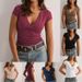 Women's Slim Fit V Neck T-Shirt Y2K Style Solid Color Spring/Summer Short Sleeve Top European And American Fashion_ecoleips.com
