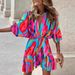 2025 Cross-Border Bestseller Autumn Bat Sleeve V-Neck Hem Fashion Printed Dress Women's Clothing_ecoleips.com