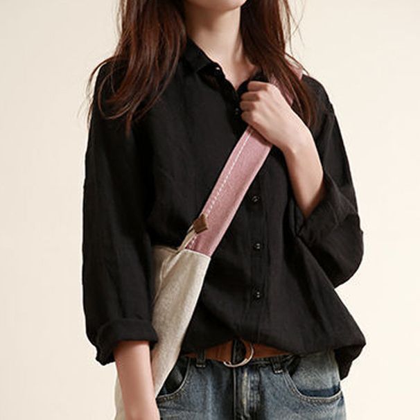 Women's Cotton Linen Blend Long Sleeve Shirt Loose Fit Breathable Spring/Summer Casual Elegant Fashion Top With Buttons_ecoleips.com