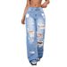 European And American Cross-Border Trade Ripped Jeans Washed High Waist Straight Versatile Loose Denim Pants For Women_ecoleips.com