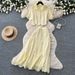 Pink Openwork Lace Two Piece Set for Women Short Sleeved Sophisticated High Waisted Slimming Summer Resort Style Commuting Suit_ecoleips.com