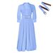 Elegant V-Neck Pleated Midi Dress With Detachable Belt – Women’s Stretchy A-Line Dress (Breathable Polyester-Spandex, Dusty Blue/Deep Green, S-XXXL)_ecoleips.com
