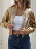 K Women's Long Sleeved Zipper Gold Foil Casual Jacket_ecoleips.com