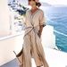 Women's Clothing Women's Solid Color Short Sleeved Jumpsuit Autumn Versatile Simple Style For Formal & Casual For Women_ecoleips.com
