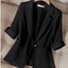 Women's Petite Black Suit Jacket mid Sleeve Casual Blazer Thin Summer 2026 New Style_ecoleips.com