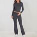 Women's Spring And Summer Casual Solid Color Slim Long Sleeve Knit Pants Suit_ecoleips.com