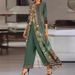 2024 European And American Style Women's Dress Two-Piece Jade Green Long Sleeve Printed Round Neck Jumpsuit Set_ecoleips.com