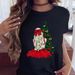 Merry Christmas Tree Santa Claus Round Neck Fashionable Simple Women's Clothing Short Sleeve T-Shirt For Women_ecoleips.com