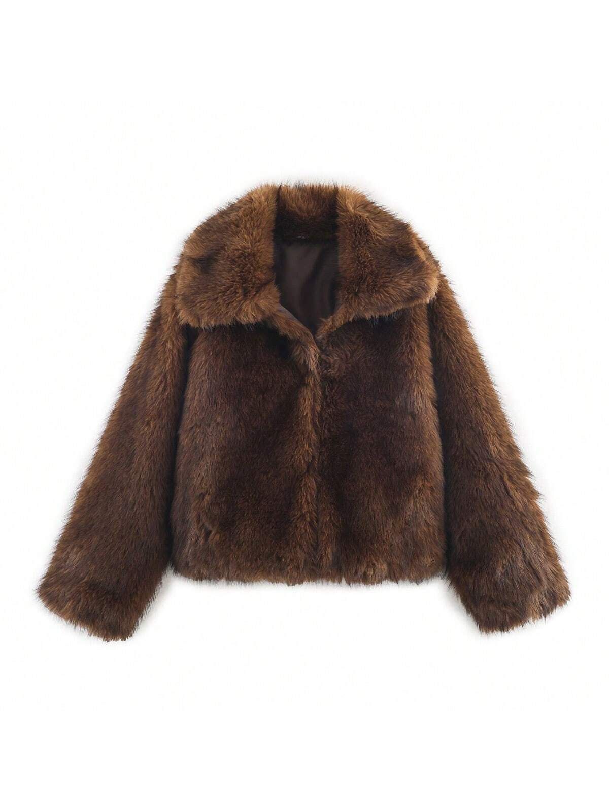 Faux Fur Jacket Women's Fashion Fall Coat Streetwear Stylish Polyester Outerwear Casual Blazer Brown S M L_ecoleips.com