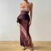Women’s Clothing Mesh Gradient Pleated Sexy Tight Slit Strapless Tube Top Long Skirt_ecoleips.com