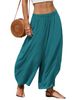 Women's Linen Wide Leg Trousers Bohemian Summer Casual Patchwork Loose Elastic Waist European And American Style 2026_ecoleips.com