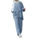 2025 Muslim Solid Color Fashion Casual Long Sleeve Shirt And Pants Two-Piece Set_ecoleips.com