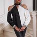Women's Fashionable Casual Off-Shoulder Color Block Long Sleeve Shirt Spring Autumn Wear_ecoleips.com