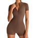 Women's Slim Fit One Piece Yoga Suit High Intensity Sports Fitness Clothes With Short Sleeves And Zippered Bodysuit_ecoleips.com