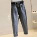 Korean Style plus Size Ripped Cropped Jeans Loose Fit Slimming Straight Leg Carrot Harem Trendy Women's Denim_ecoleips.com