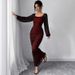 Elegant Sexy Slim Fit Square Neck Dress For Women Autumn Premium High End Sense Womens Casual Party Dress_ecoleips.com