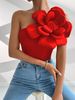 Women's Clothing Sleeveless 3D Three Large Flower Slim Vest_ecoleips.com