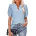 Breathable V-Neck Bubble Sleeve Top With Lace-Up Detail - Lightweight Loose Fit T-Shirt For Women Comfortable Loose Fit_ecoleips.com