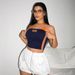 Women's Slim Fit Crop Top European American Export Summer Style Letter Embroidered Patchwork Halter Neck Fashion Hot Girl Top_ecoleips.com