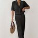 Women's Sexy Beach Cover-Up Set - Knitted Lace Polo Collar Deep V Button-Up Two-Piece Outfit For Summer_ecoleips.com