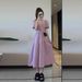 2026 New Summer Plus Size Women's Long For Slightly Plump Ladies, Slimming Waist, High-End French Style Purple Dress_ecoleips.com