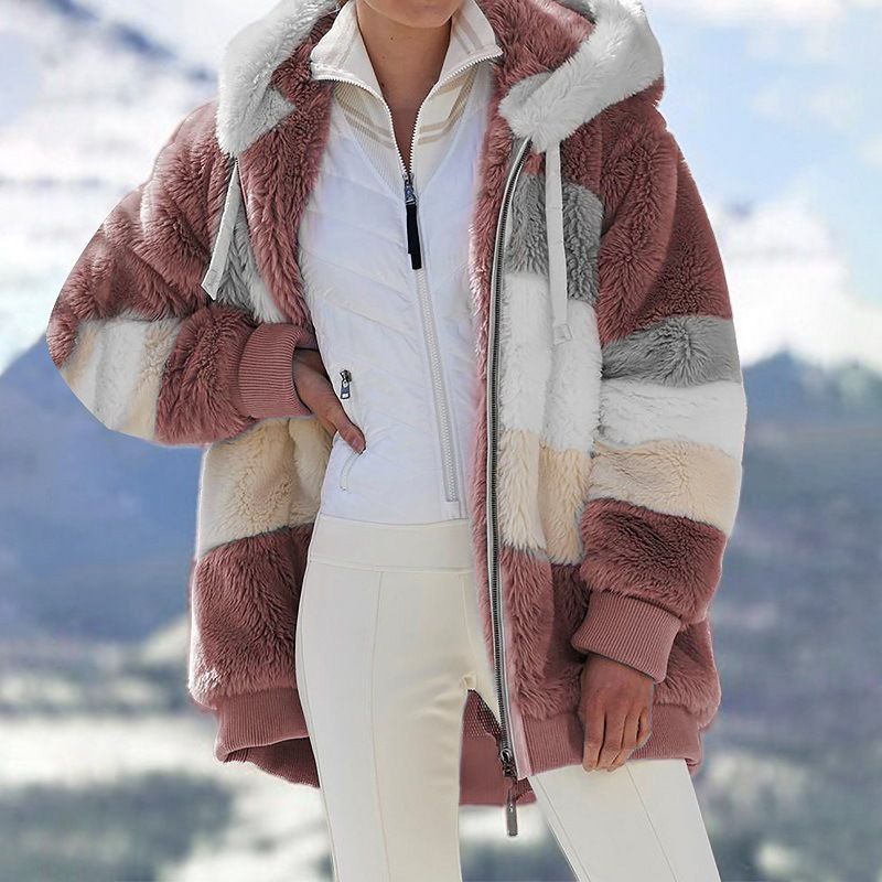 Fashionable Oversized Fleece Hooded Coat For Women - Cozy Winter Outerwear With Multiple Color Options (S-5XL)_ecoleips.com