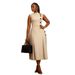 Elegant Temperament European American Waist Stand Collar Sleeveless Button Decoration Dress S10993_ecoleips.com