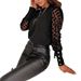 Women's Clothing Solid Color Mesh Splicing Long Sleeve T-Shirt Spring Summer Fashion Top American Style_ecoleips.com