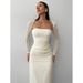 Real Shot 1688 Women's Elegant Square-Neck Jacquard Knit Long-Sleeve Dress Gown_ecoleips.com