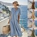 Literary Vintage V-neck Long And Short Sleeve Dress_ecoleips.com