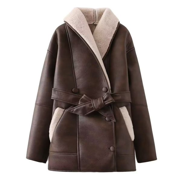 Two-Tone Faux Fur Trench Coat – French-Inspired Oversized Women’s Outerwear With 3D Texture, Boho Chic & Street Style (Brown/Black, XS-L)_ecoleips.com