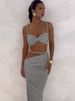 Weird Puss Bandage Ruched 2 Piece Set Women Square Collar Bra+Skinny Long Skirts 2025 Summer Vacation Beach Party Trend Suits_ecoleips.com