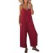 Summer New Women's Loose Casual Suspender Jumpsuit Solid Color Pockets_ecoleips.com