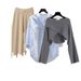 Women's Clothing Knitted Sweater Shirt Wide Leg Pants Three Piece Suit_ecoleips.com