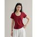 Commuter U-neck T-shirt Women's Spring New Short-sleeved Top_ecoleips.com
