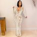 Women's nightclub sexy hot diamond see-through mesh shiny women's dress long skirt_ecoleips.com