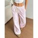 Women's Clothing New Summer Striped Straight Trousers Casual Versatile Lace Up Fashionable Loose Wide Leg Women_ecoleips.com