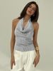 Women's Slimming Halter Neck Short Sleeve T-Shirt Backless Waist Cinching Top Solid Color Swing Neck Design New Style_ecoleips.com
