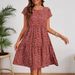 Floral Print Round Neck Short Sleeve A-Line Dress - Lightweight Polyester, Comfort Fit, Plus Size Available (Red, Navy, Blue)_ecoleips.com