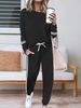 Women's Long Sleeve Round Neck Top And Pants Set With Side Stripes - Casual Two-Piece Outfit For Everyday Wear_ecoleips.com